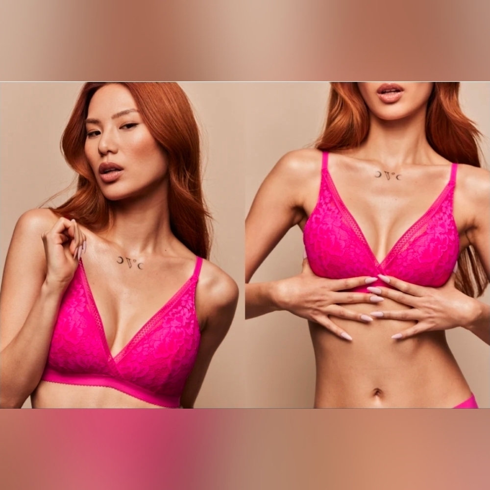 NWT KNIX Lace Deep-V Bralette in Shocking Pink Size XXL